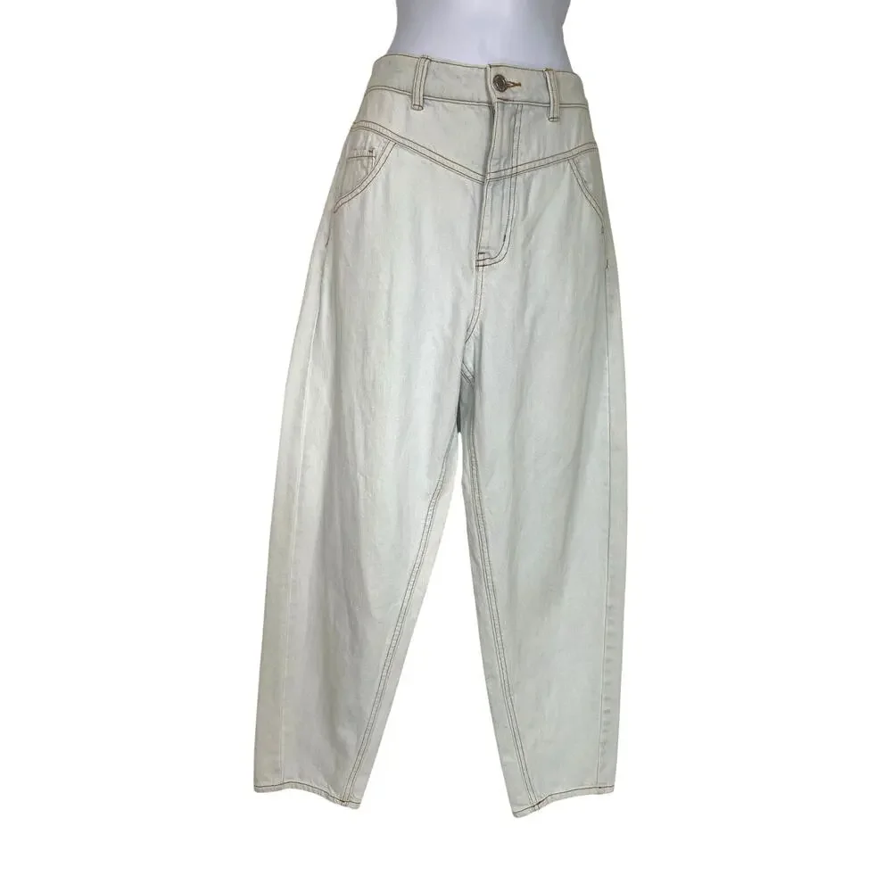 Frank & Oak Linda Balloon Tapered Leg High Rise Jeans Ivory Denim Size 29 - Picture 2 of 14